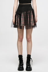 Rosa/Schwarz Baumwolle Spleißen Mesh Süße Plaid Personalisierte Tasche Dekoration Taille Punk frauen Kurzen Rock